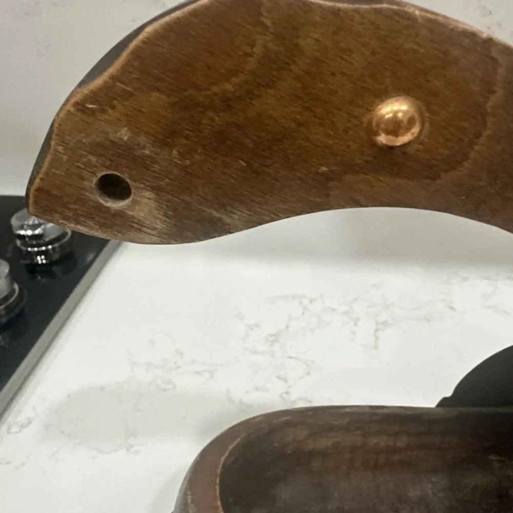 VIntage Carved Wood Clog/Shoe COPPER BAND Wine Bottle Holder- See Pics!